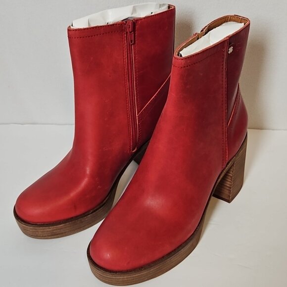 Lucky Brand Womens LK-Oxina Platform Boots 9.5 M Red Dahlia Hario Leather NWT - Picture 4 of 16